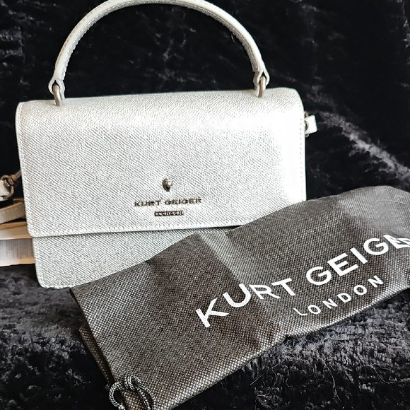 Kurt Geiger Silver Crossbody Bag with Structured Design and Flap Closure NWT - Picture 9 of 10